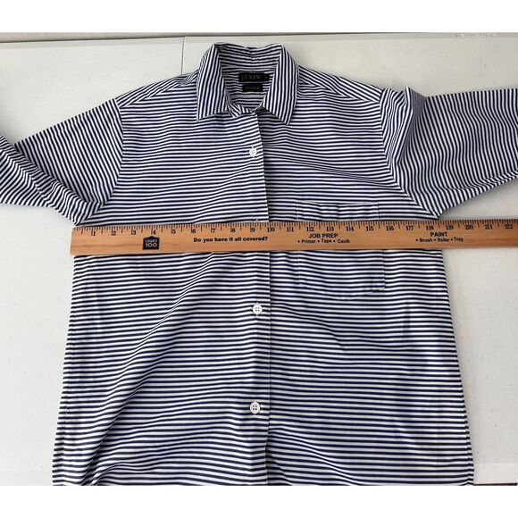 VTG J Crew Button Up Shirt Blue White Stripe Cotton Long Sleeve Women's 2 - Picture 7 of 9